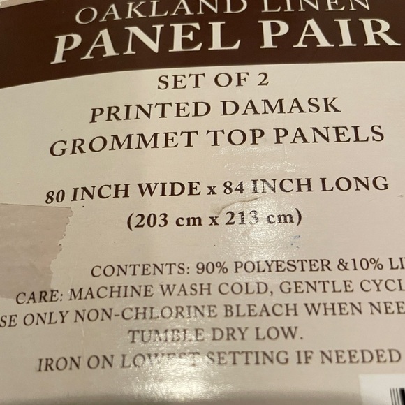 NIP Oakland Linen Set of 2 Printed Damask Grommet Top Panel Draperies 80x84 - Picture 5 of 5